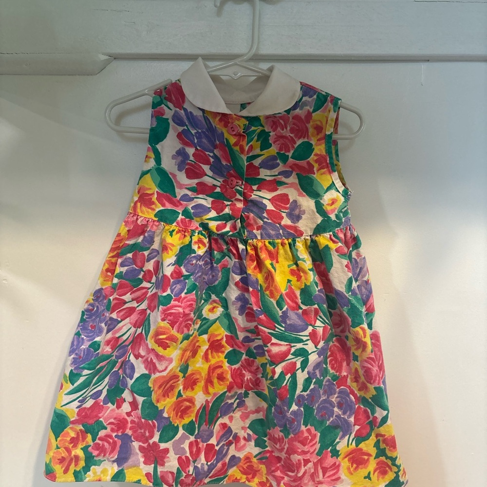 Pink and Orange Pleated Sundress with Peter Pan Collar
